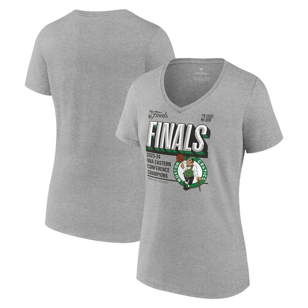 Boston Celtics Women's 2024 Eastern Conference Champions Locker Room Post Up Move V-Neck T-Shirt Steel