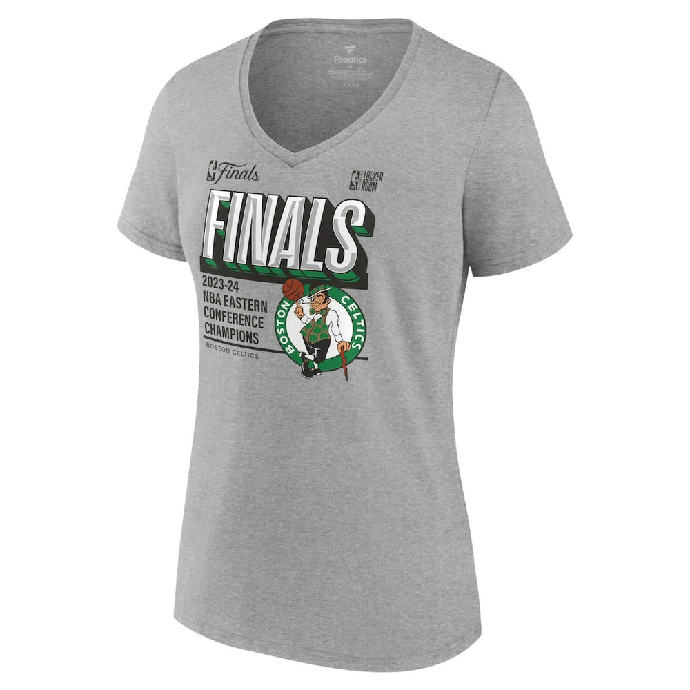 Boston Celtics Women's 2024 Eastern Conference Champions Locker Room Post Up Move V-Neck T-Shirt Steel