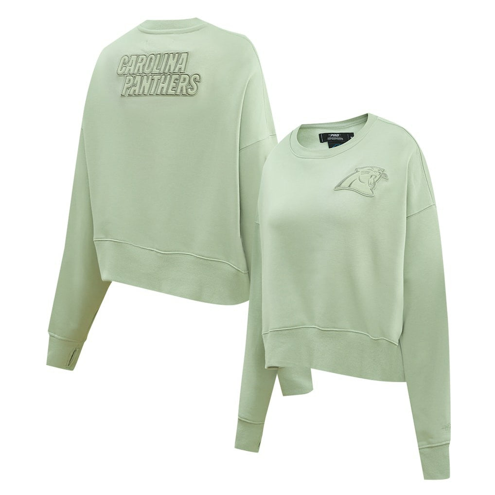 Carolina Panthers Pro Standard Women's Oversized Cropped Neutral Pullover Sweatshirt Light Green