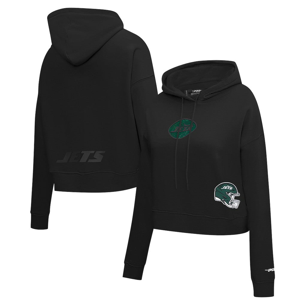 New York Jets Pro Standard Women's Jeweled Cropped Pullover Hoodie Black