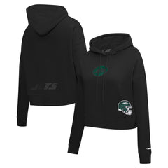 New York Jets Pro Standard Women's Jeweled Cropped Pullover Hoodie Black