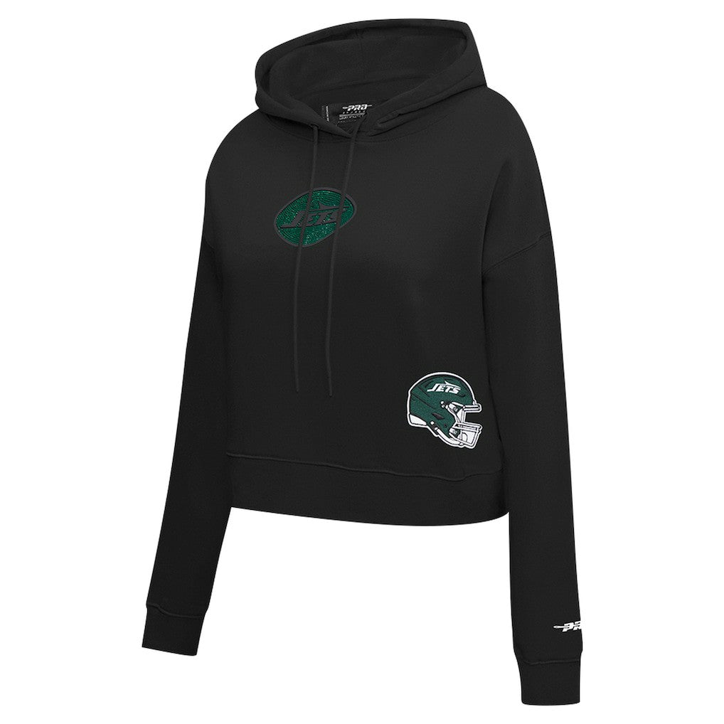 New York Jets Pro Standard Women's Jeweled Cropped Pullover Hoodie Black