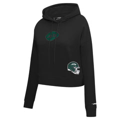 New York Jets Pro Standard Women's Jeweled Cropped Pullover Hoodie Black