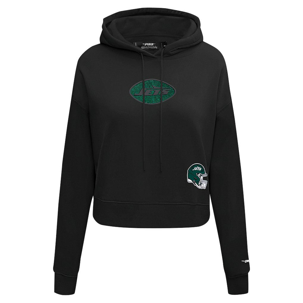 New York Jets Pro Standard Women's Jeweled Cropped Pullover Hoodie Black