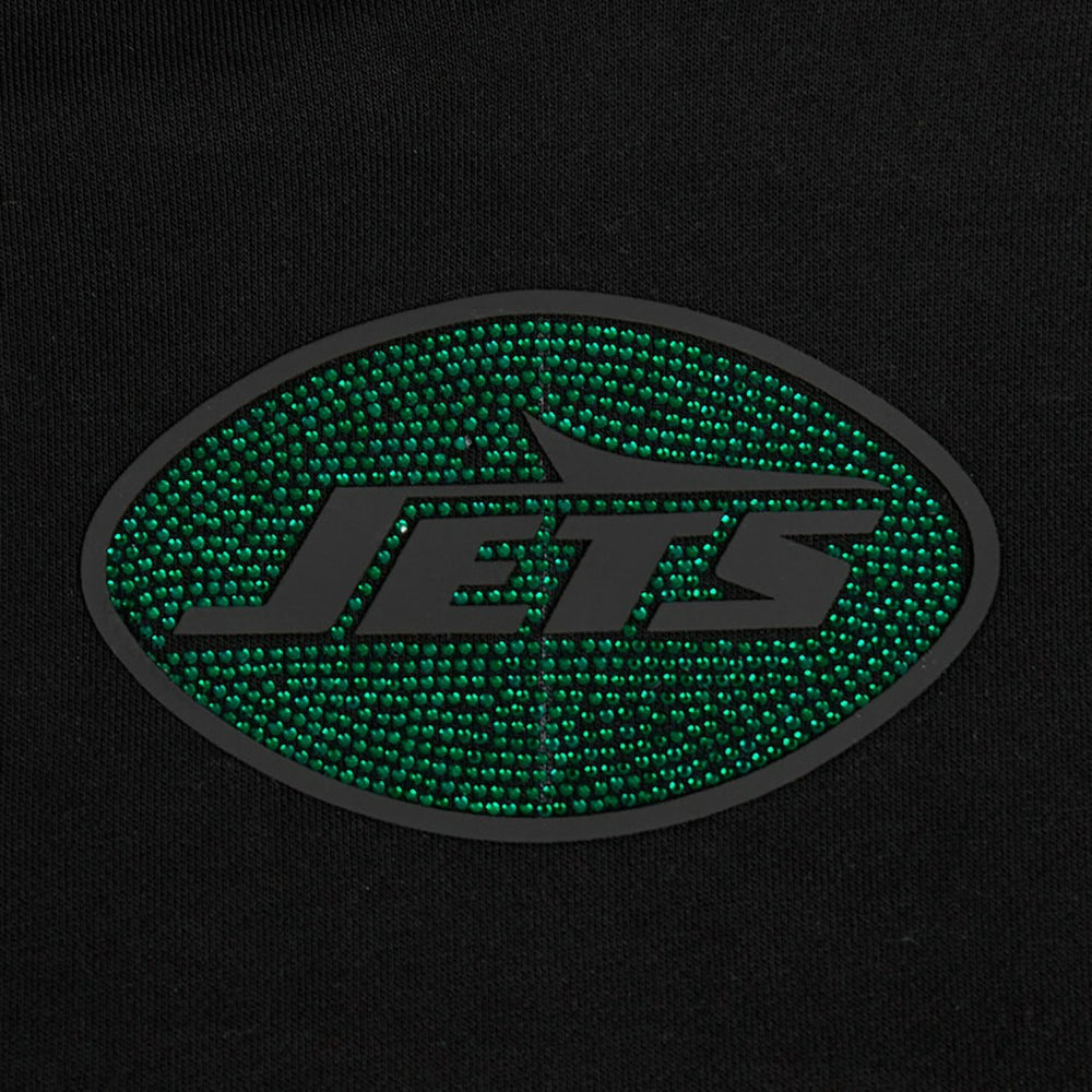 New York Jets Pro Standard Women's Jeweled Cropped Pullover Hoodie Black