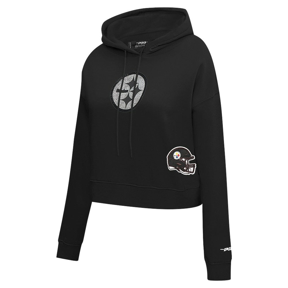 Pittsburgh Steelers Pro Standard Women's Jeweled Cropped Pullover Hoodie Black