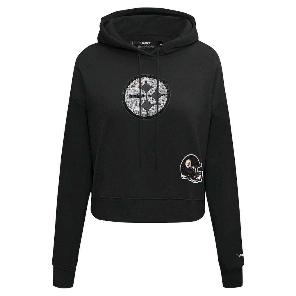 Pittsburgh Steelers Pro Standard Women's Jeweled Cropped Pullover Hoodie Black