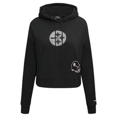 Pittsburgh Steelers Pro Standard Women's Jeweled Cropped Pullover Hoodie Black