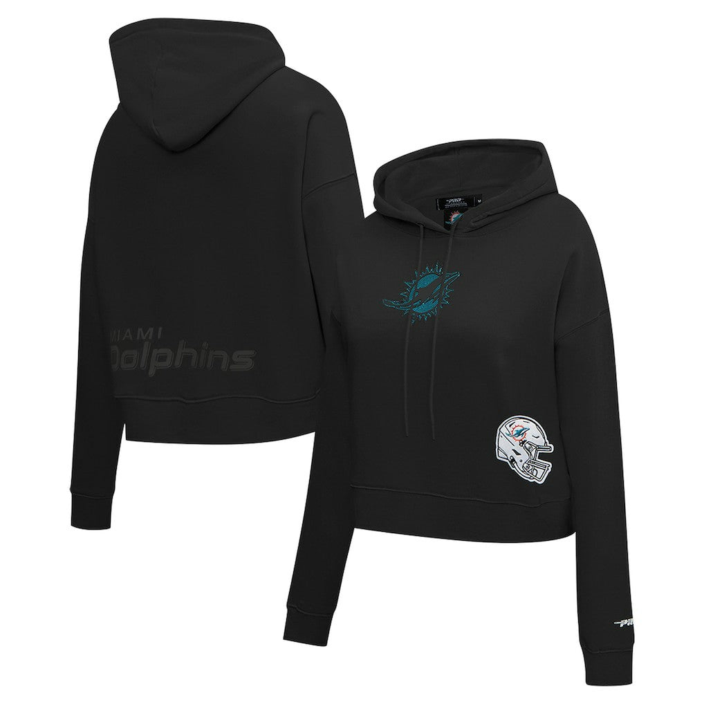 Miami Dolphins Pro Standard Women's Jeweled Cropped Pullover Hoodie Black