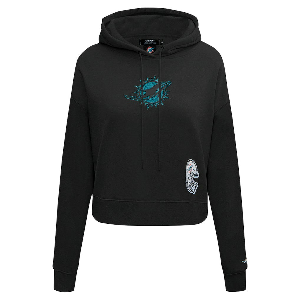 Miami Dolphins Pro Standard Women's Jeweled Cropped Pullover Hoodie Black