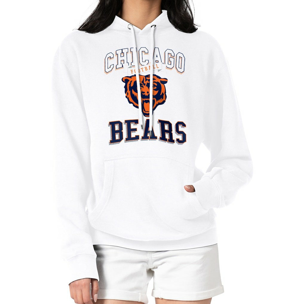 Chicago Bears G-III 4Her by Carl Banks Women's Team Logo Graphic Fleece Tri-Blend Pullover Hoodie White
