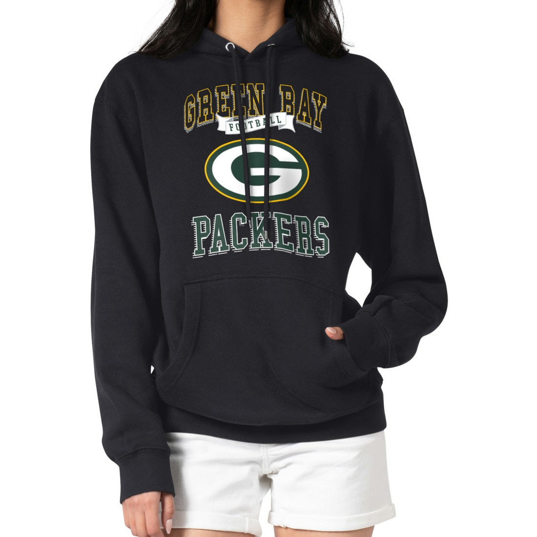 Green Bay Packers G-III 4Her by Carl Banks Women's Team Logo Graphic Fleece Tri-Blend Pullover Hoodie Black