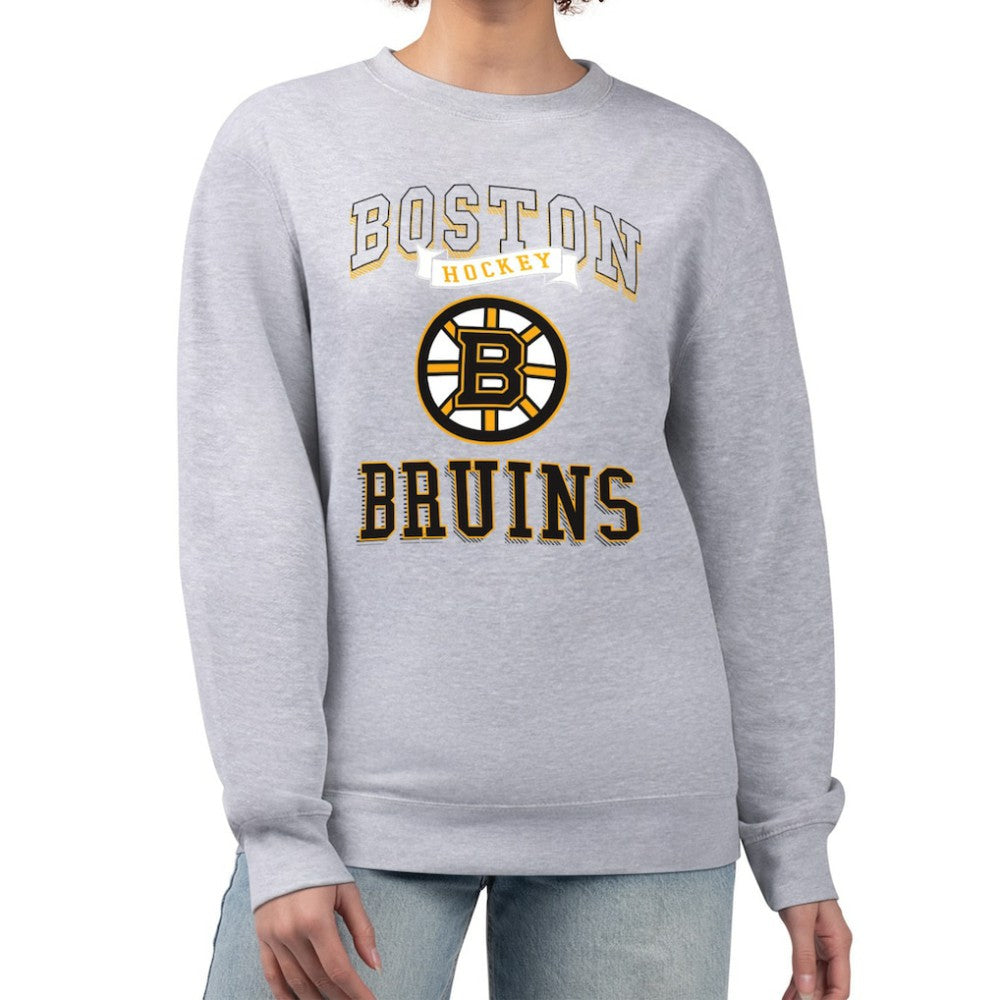 NHL Boston Bruins G-III 4Her by Carl Banks Women's Team Logo Tri-Blend Fleece Pullover Sweatshirt - Heather Gray