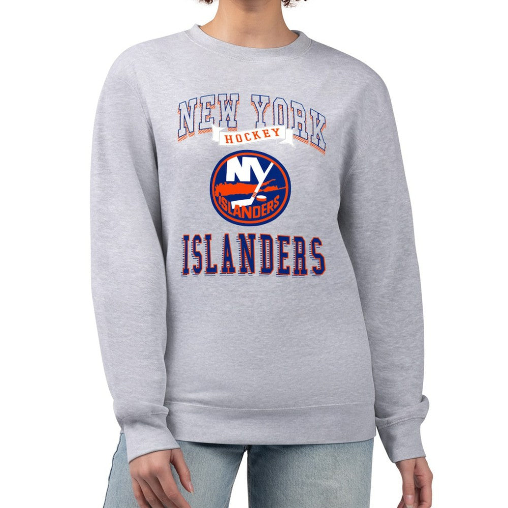 NHL New York Islanders G-III 4Her by Carl Banks Women's Team Logo Tri-Blend Fleece Pullover Sweatshirt - Heather Gray