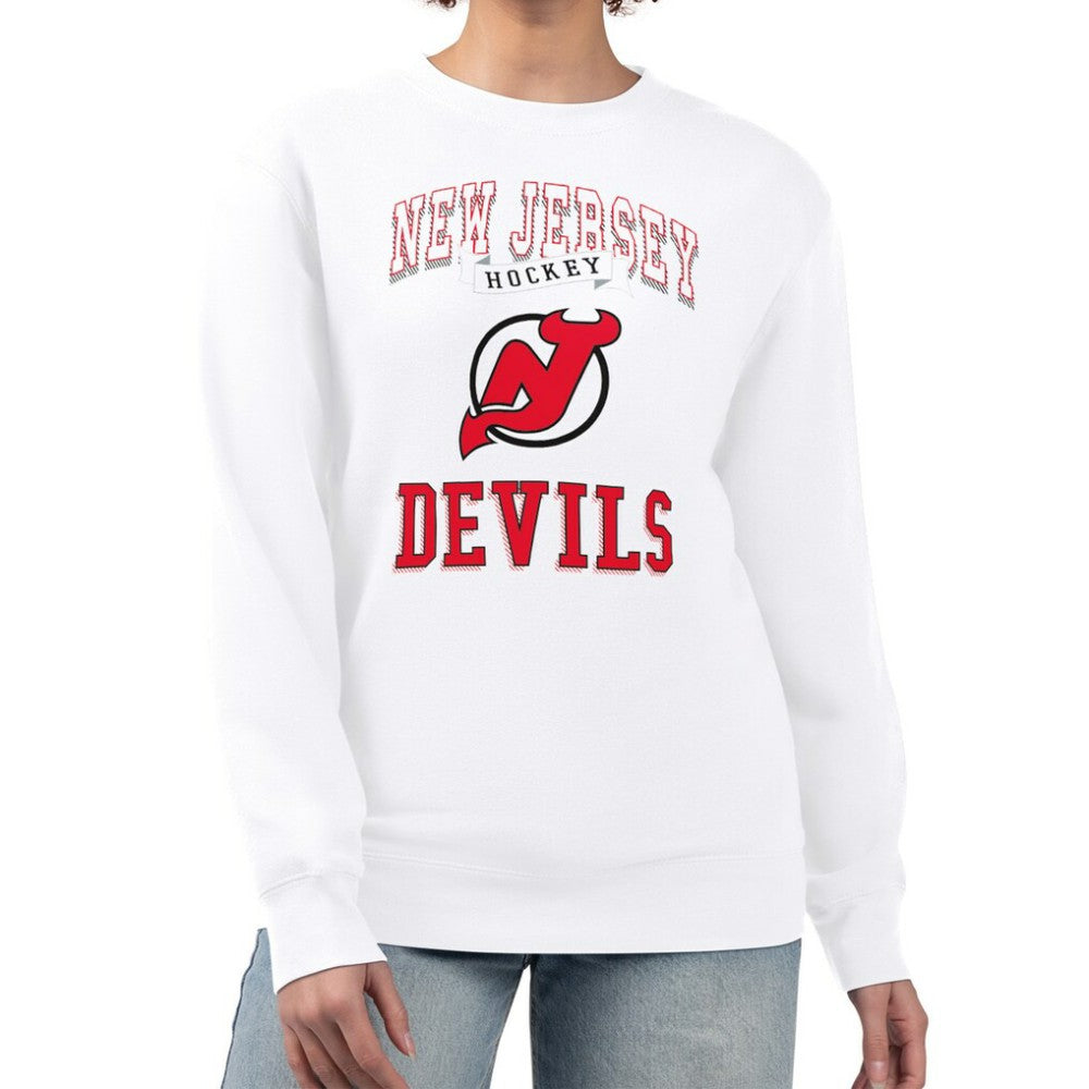 NHL New Jersey Devils G-III 4Her by Carl Banks Women's Team Logo Tri-Blend Fleece Pullover Sweatshirt - White