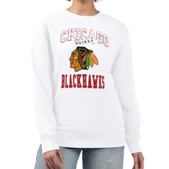 NHL Chicago Blackhawks G-III 4Her by Carl Banks Women's Team Logo Tri-Blend Fleece Pullover Sweatshirt - White