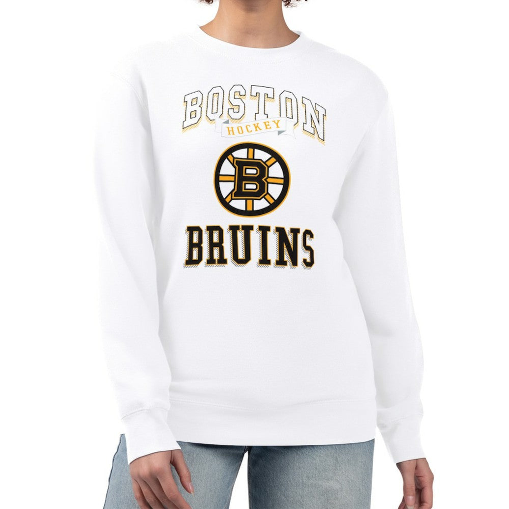NHL Boston Bruins G-III 4Her by Carl Banks Women's Team Logo Tri-Blend Fleece Pullover Sweatshirt - White