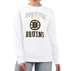 NHL Boston Bruins G-III 4Her by Carl Banks Women's Team Logo Tri-Blend Fleece Pullover Sweatshirt - White