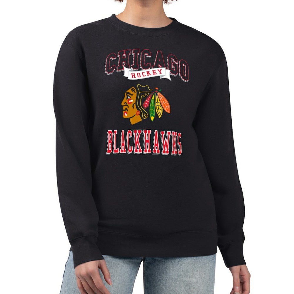 NHL Chicago Blackhawks G-III 4Her by Carl Banks Women's Team Logo Tri-Blend Fleece Pullover Sweatshirt - Black