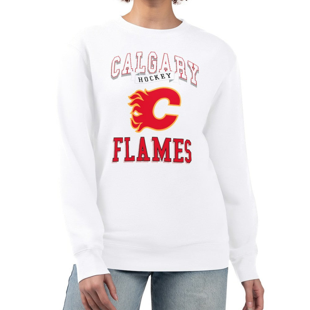 NHL Calgary Flames G-III 4Her by Carl Banks Women's Team Logo Tri-Blend Fleece Pullover Sweatshirt - White