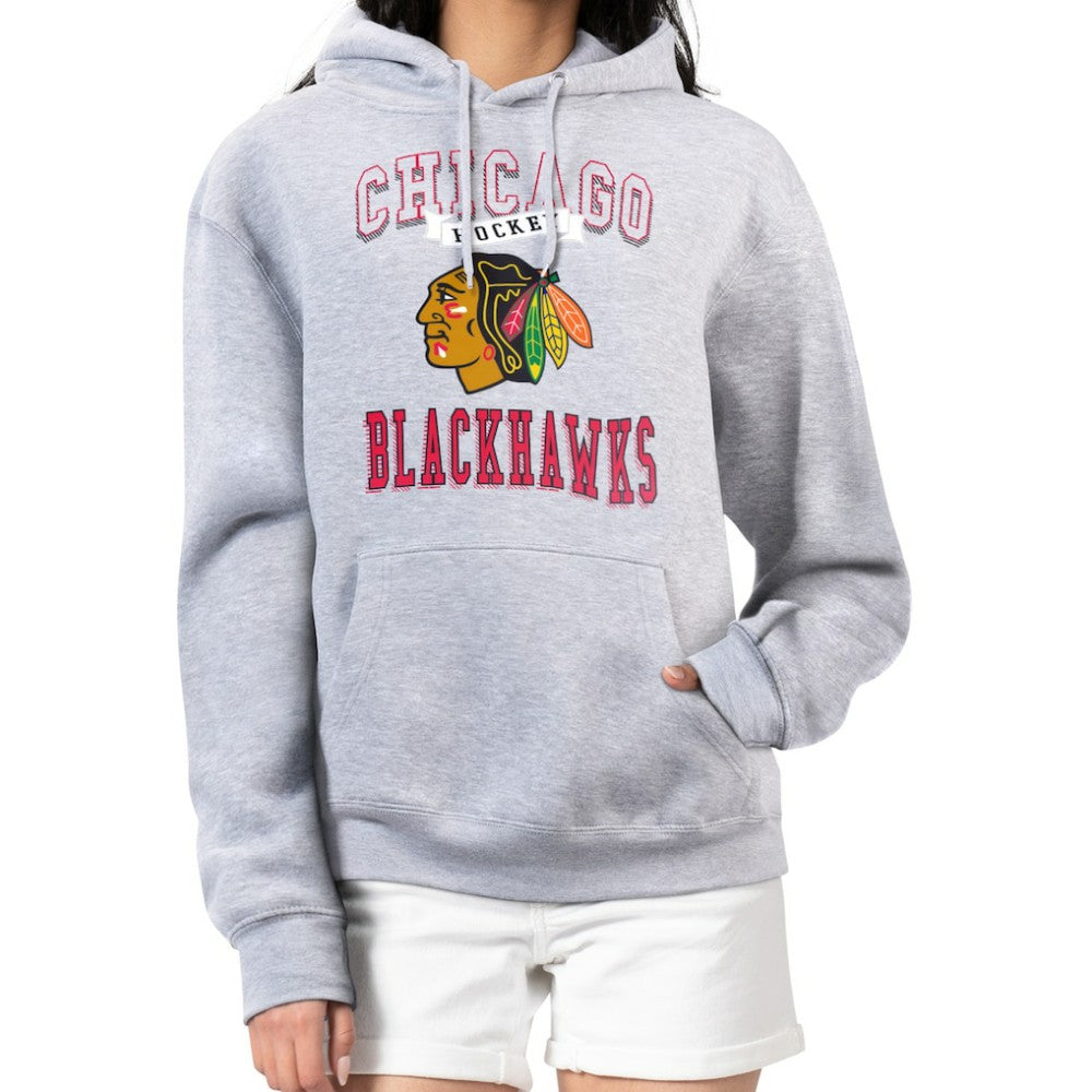 NHL Chicago Blackhawks G-III 4Her by Carl Banks Women's Team Logo Tri-Blend Fleece Pullover Hoodie - Heather Gray