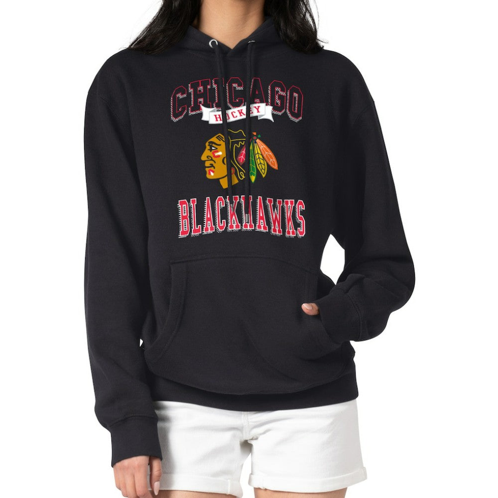 NHL Chicago Blackhawks G-III 4Her by Carl Banks Women's Team Logo Tri-Blend Fleece Pullover Hoodie - Black