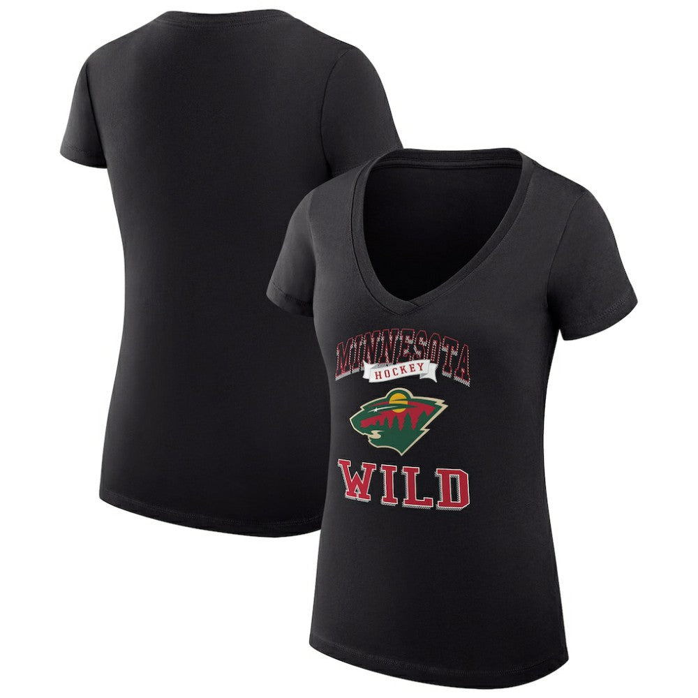 NHL Minnesota Wild G-III 4Her by Carl Banks Women's Super-Slim Fit Lightweight Team Logo Graphic V-Neck T-Shirt - Black