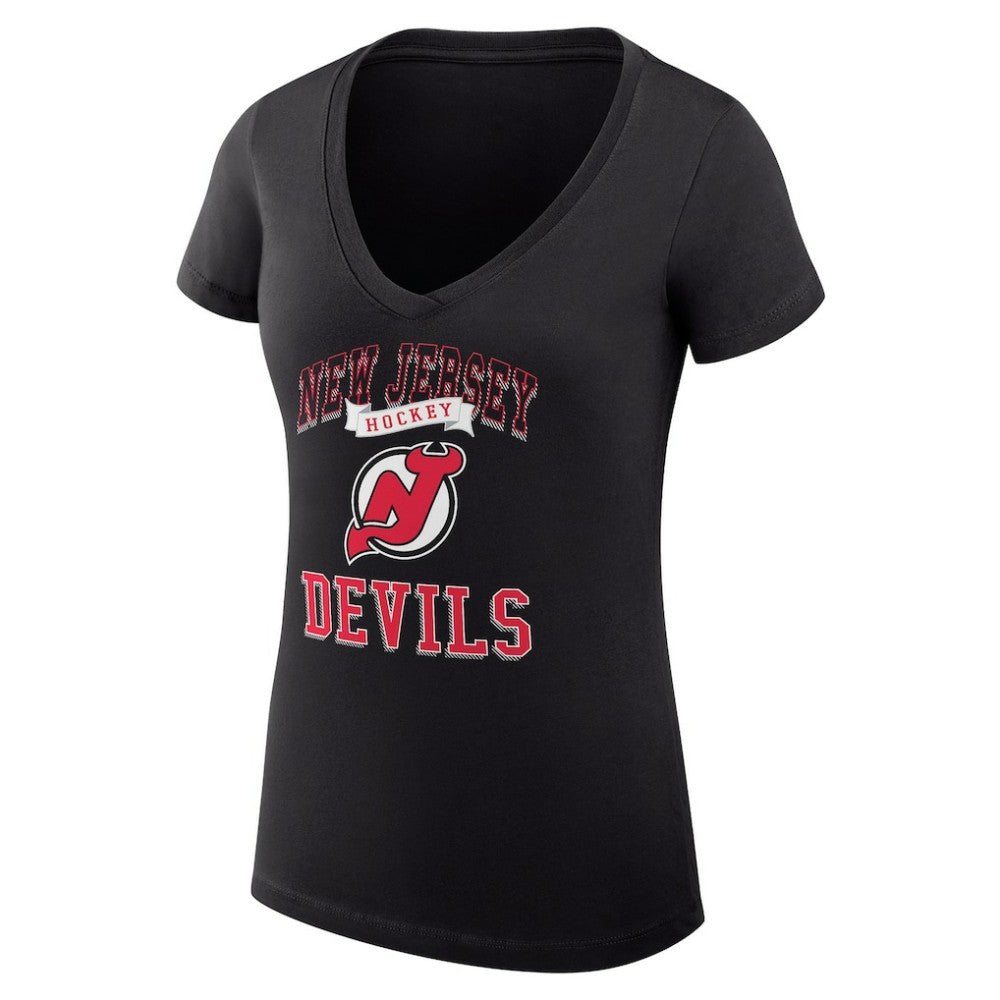 NHL New Jersey Devils G-III 4Her by Carl Banks Women's Super-Slim Fit Lightweight Team Logo Graphic V-Neck T-Shirt - Black