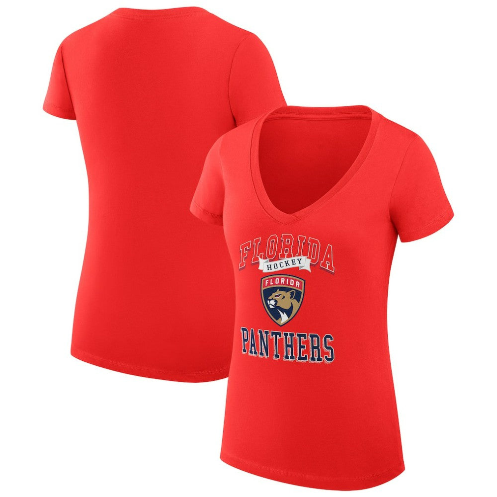 NHL Florida Panthers G-III 4Her by Carl Banks Women's Super-Slim Fit Lightweight Team Logo Graphic V-Neck T-Shirt - Red