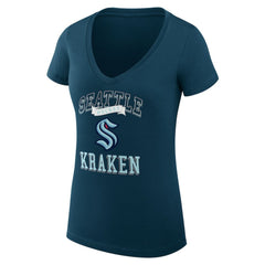 NHL Seattle Kraken G-III 4Her by Carl Banks Women's Super-Slim Fit Lightweight Team Logo Graphic V-Neck T-Shirt - Navy