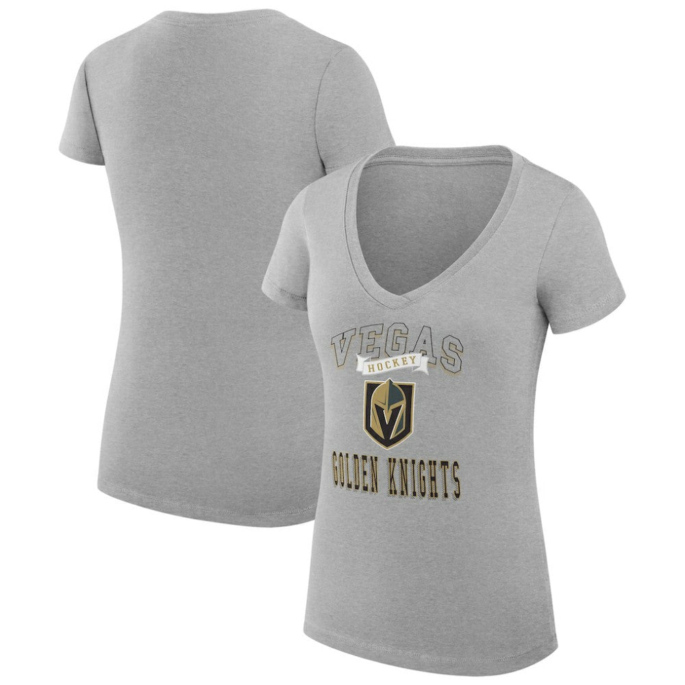 NHL Vegas Golden Knights G-III 4Her by Carl Banks Women's Super-Slim Fit Lightweight Team Logo Graphic V-Neck T-Shirt - Heather Gray
