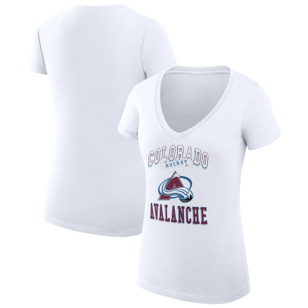 NHL Colorado Avalanche G-III 4Her by Carl Banks Women's Super-Slim Fit Lightweight Team Logo Graphic V-Neck T-Shirt - White