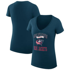 NHL Columbus Blue Jackets G-III 4Her by Carl Banks Women's Super-Slim Fit Lightweight Team Logo Graphic V-Neck T-Shirt - Navy
