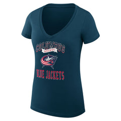 NHL Columbus Blue Jackets G-III 4Her by Carl Banks Women's Super-Slim Fit Lightweight Team Logo Graphic V-Neck T-Shirt - Navy
