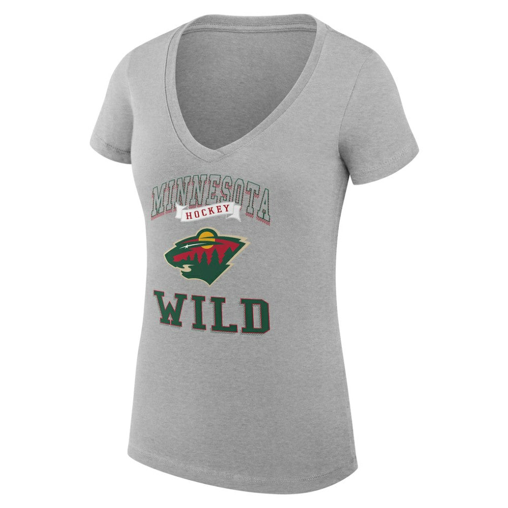 NHL Minnesota Wild G-III 4Her by Carl Banks Women's Super-Slim Fit Lightweight Team Logo Graphic V-Neck T-Shirt - Heather Gray