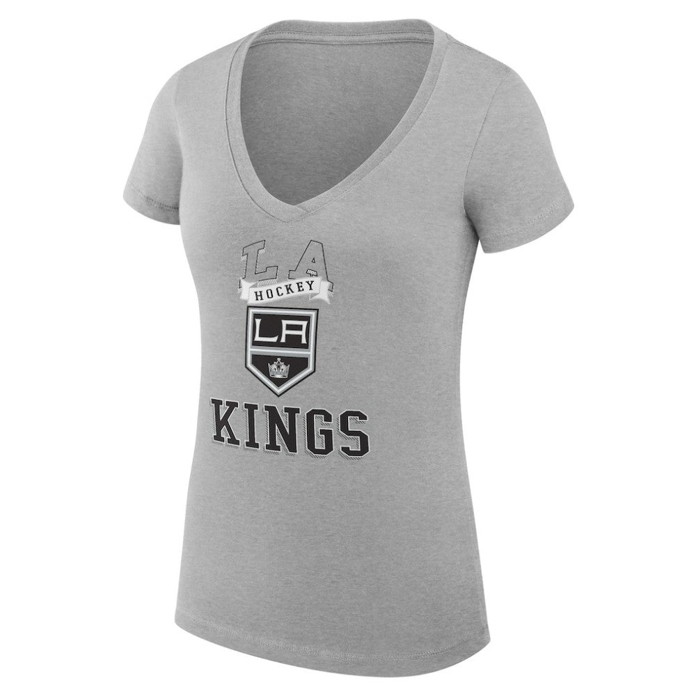 NHL Los Angeles Kings G-III 4Her by Carl Banks Women's Super-Slim Fit Lightweight Team Logo Graphic V-Neck T-Shirt - Heather Gray