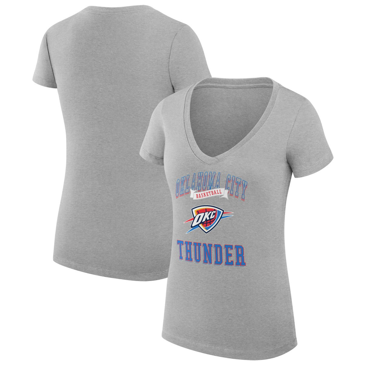 Oklahoma City Thunder G-III 4Her by Carl Banks Women's Super-Slim Fit Lightweight Team Logo V-Neck T-Shirt Heather Gray
