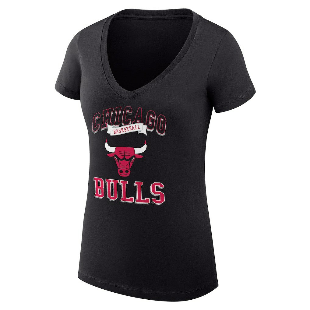 Chicago Bulls G-III 4Her by Carl Banks Women's Super-Slim Fit Lightweight Team Logo V-Neck T-Shirt Black