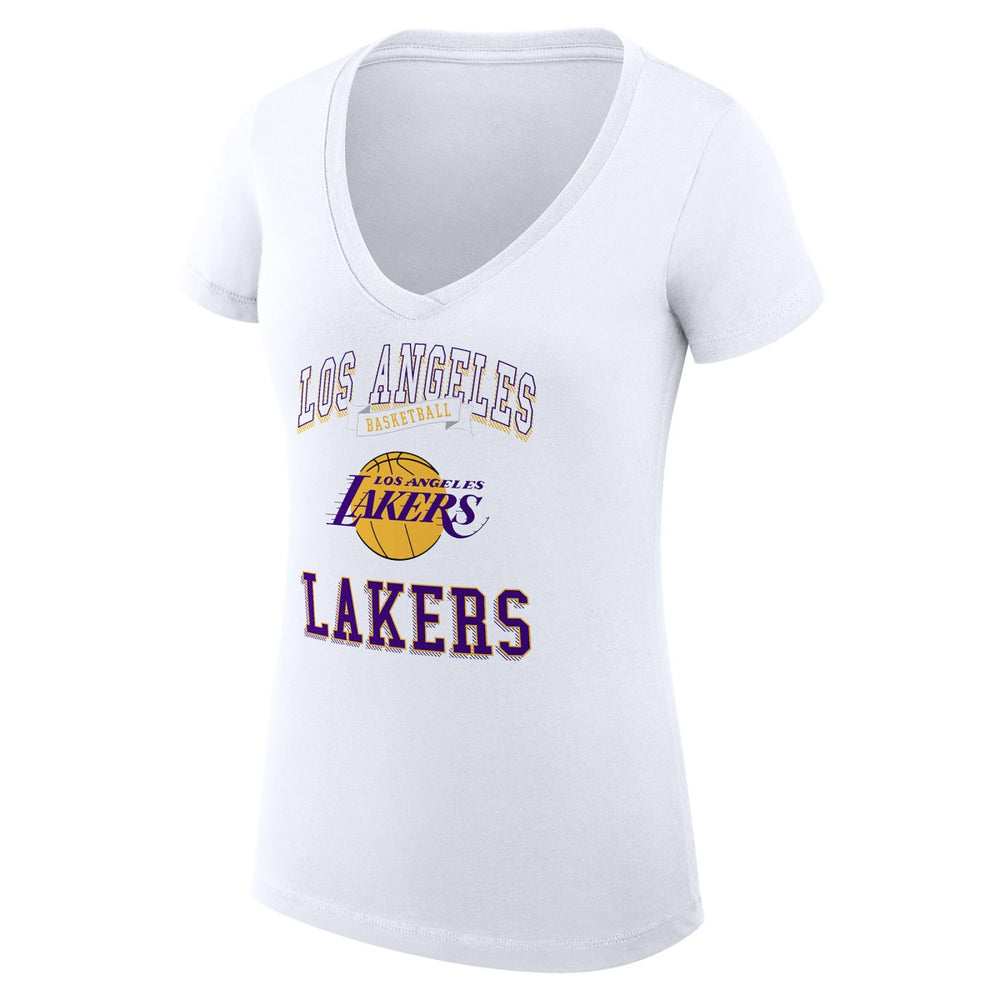Los Angeles Lakers G-III 4Her by Carl Banks Women's Super-Slim Fit Lightweight Team Logo V-Neck T-Shirt White