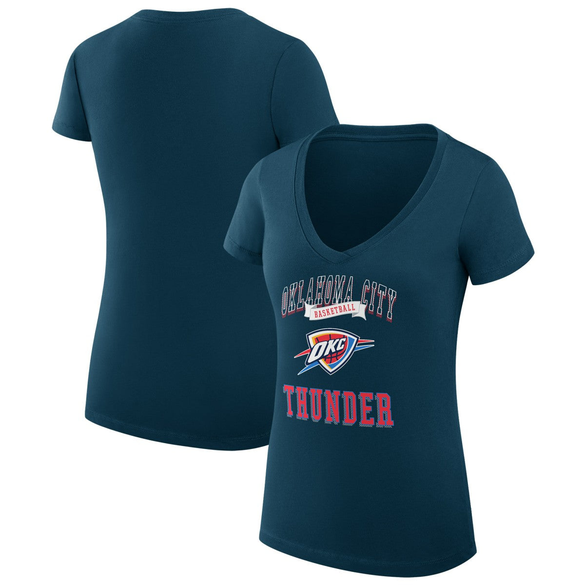 Oklahoma City Thunder G-III 4Her by Carl Banks Women's Super-Slim Fit Lightweight Team Logo V-Neck T-Shirt Navy