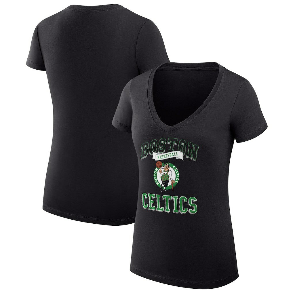 Boston Celtics G-III 4Her by Carl Banks Women's Super-Slim Fit Lightweight Team Logo V-Neck T-Shirt Black