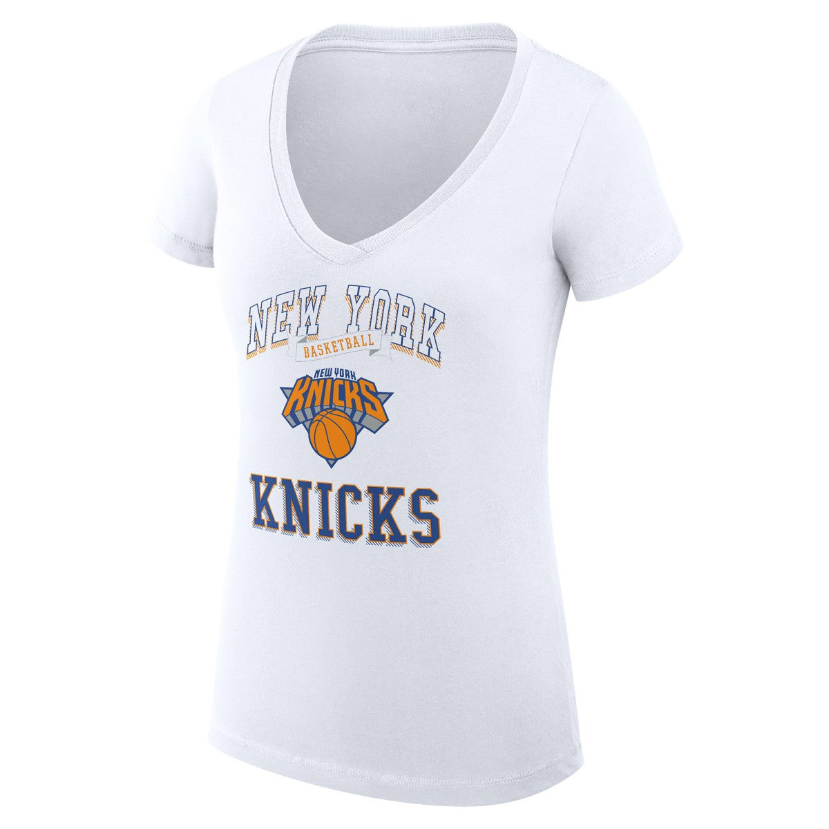 New York Knicks G-III 4Her by Carl Banks Women's Super-Slim Fit Lightweight Team Logo V-Neck T-Shirt White