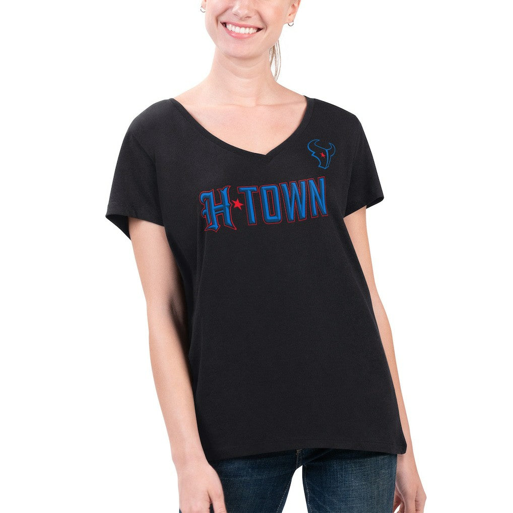 Houston Texans G-III 4Her by Carl Banks Women's Super-Slim Fit Lightweight H-Town V-Neck T-Shirt Black