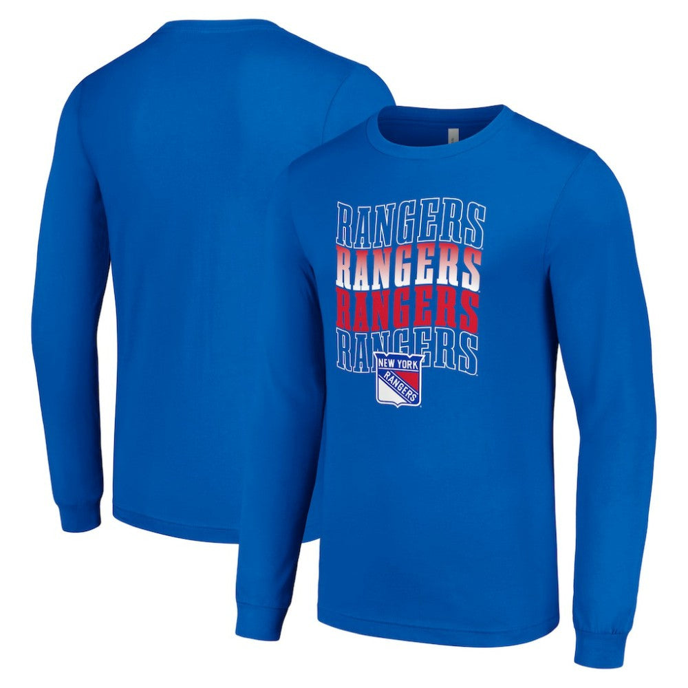 NHL New York Rangers Starter Four Team Name Logo Long Sleeve Graphic T-Shirt - Blue