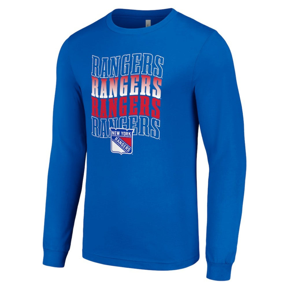 NHL New York Rangers Starter Four Team Name Logo Long Sleeve Graphic T-Shirt - Blue