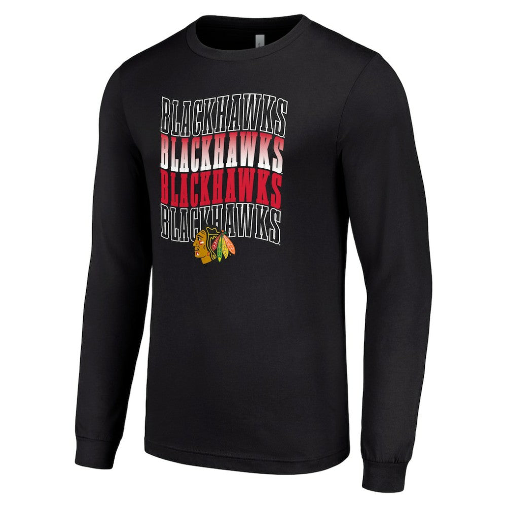 NHL Chicago Blackhawks Starter Four Team Name Logo Long Sleeve Graphic T-Shirt - Black