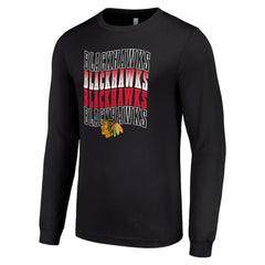 NHL Chicago Blackhawks Starter Four Team Name Logo Long Sleeve Graphic T-Shirt - Black