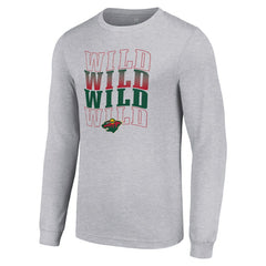 NHL Minnesota Wild Starter Four Team Name Logo Long Sleeve Graphic T-Shirt - Heather Gray