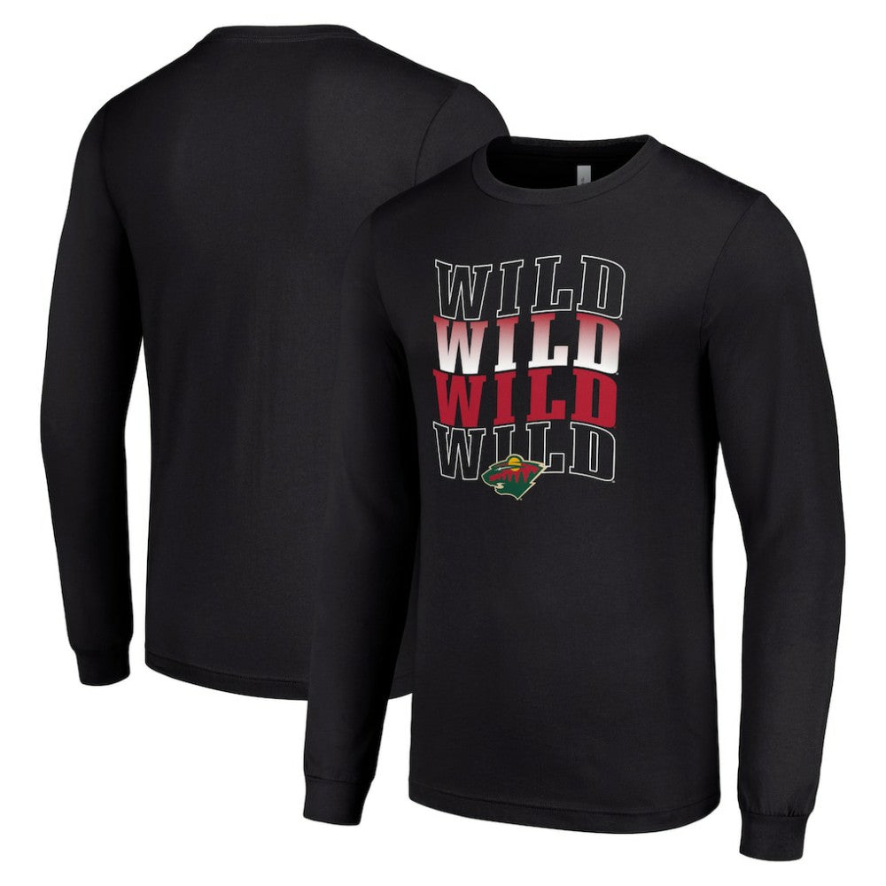 NHL Minnesota Wild Starter Four Team Name Logo Long Sleeve Graphic T-Shirt - Black