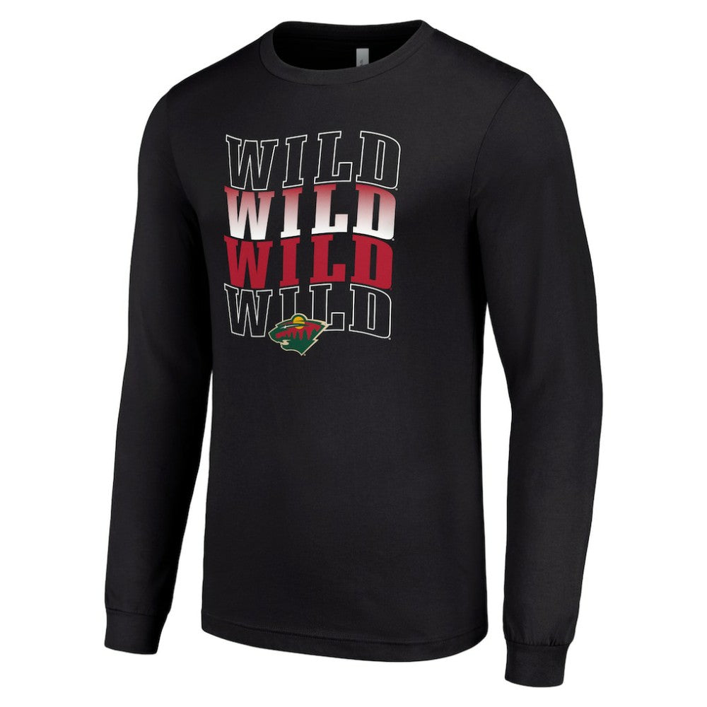 NHL Minnesota Wild Starter Four Team Name Logo Long Sleeve Graphic T-Shirt - Black